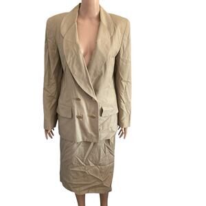 Vintage Albert Nipon Skirt Suit Womens Size 10 Light Brown Double Breasted